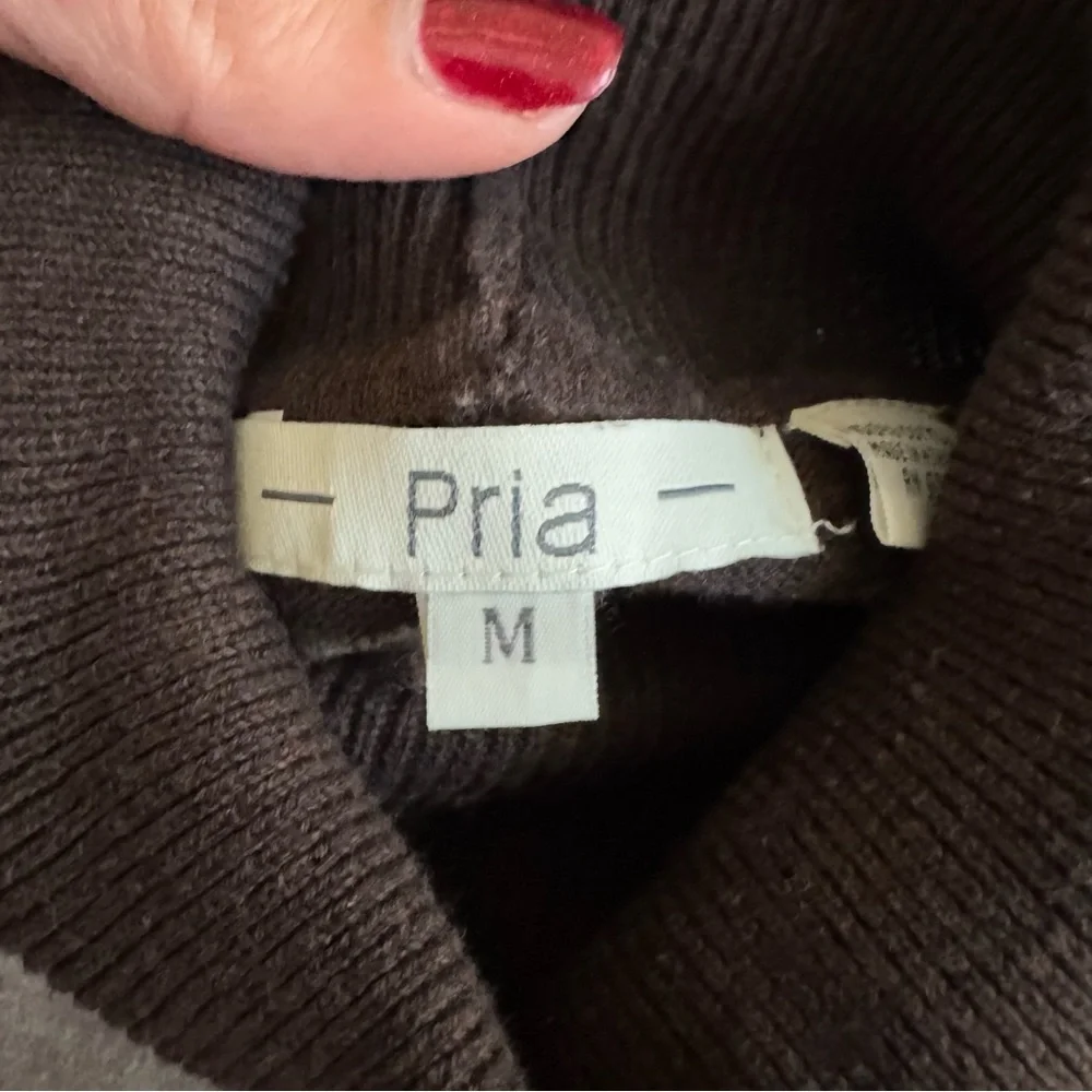 Pria Turtleneck Sweater Size M Brown Tan Striped Long Sleeve Cotton